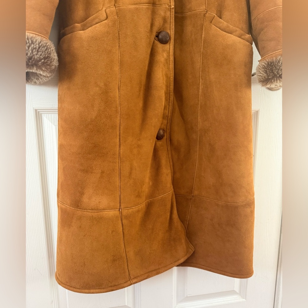 VTG Italian Shearling Suede Sheepskin Long Coat Size S - Picture 6 of 10